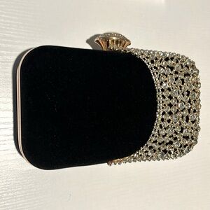 Black Velvet and Gold Crystal Evening Clutch